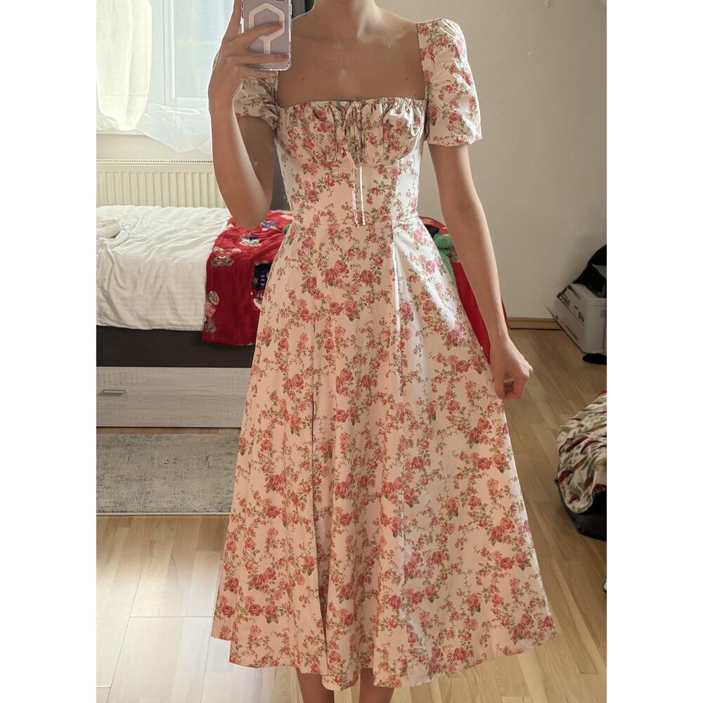 House of CB Tallulah Dress XS Floral Puff Sleeve Rose Print Coquette Romantic - Picture 13 of 13